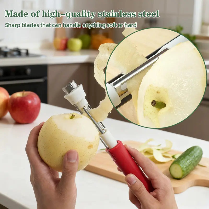 🍎 2-in-1 Fruit Corer & Peeler –⚡ Stainless Steel, Sharp Blade, Non-Slip Grip✨